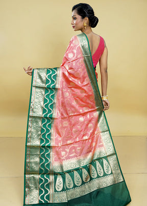 Pink Kora Silk Saree With Blouse Piece