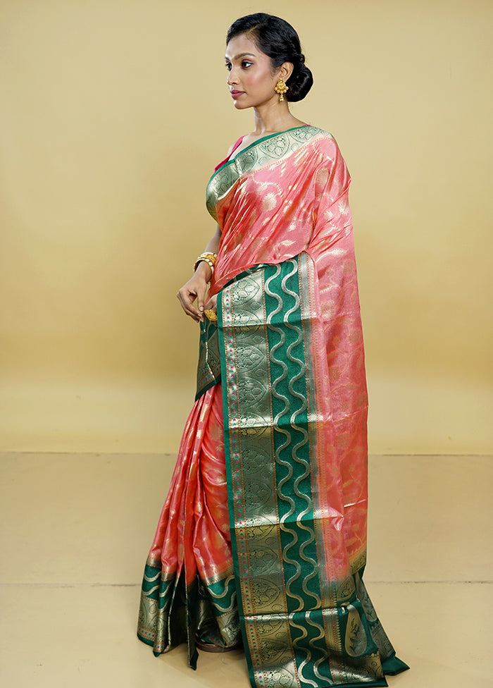 Pink Kora Silk Saree With Blouse Piece