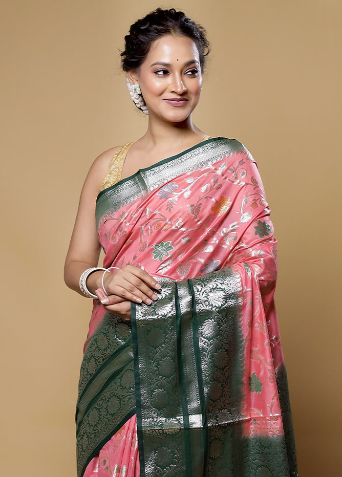 Pink Kora Silk Saree With Blouse Piece