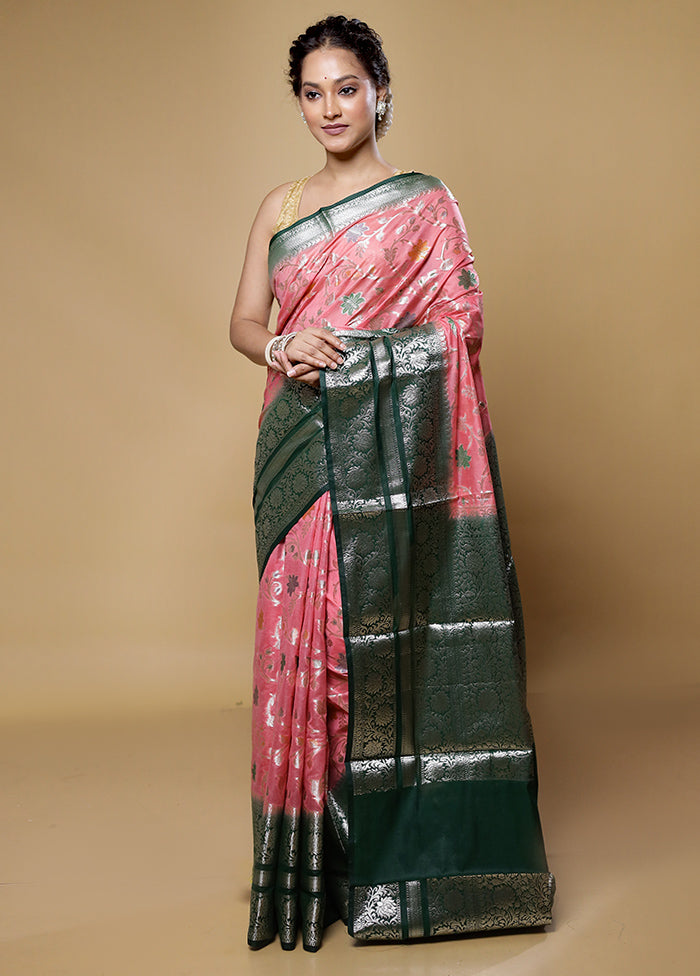 Pink Kora Silk Saree With Blouse Piece