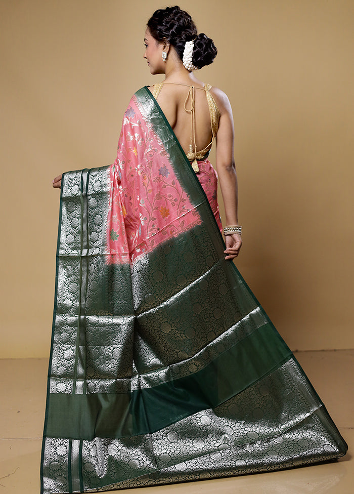 Pink Kora Silk Saree With Blouse Piece