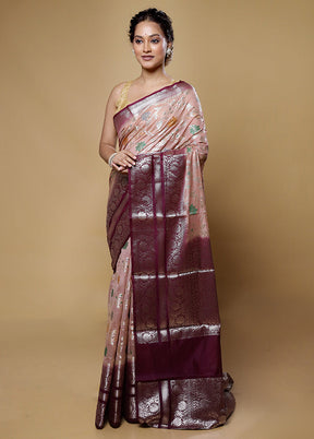 Cream Kora Silk Saree With Blouse Piece