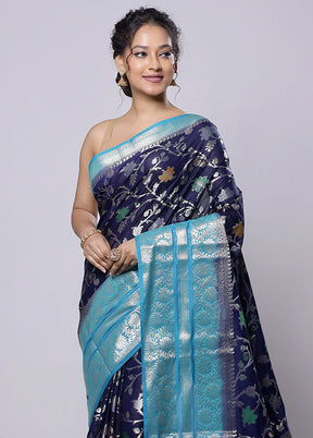 Blue Kora Silk Saree With Blouse Piece