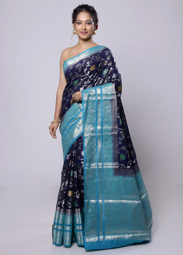 Blue Kora Silk Saree With Blouse Piece