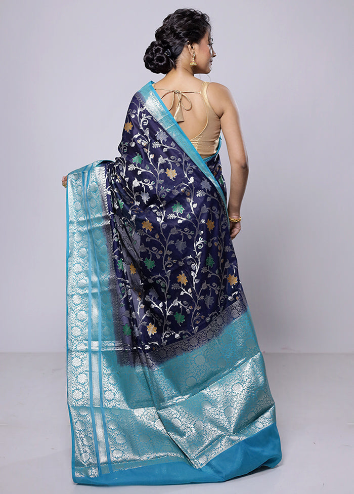 Blue Kora Silk Saree With Blouse Piece