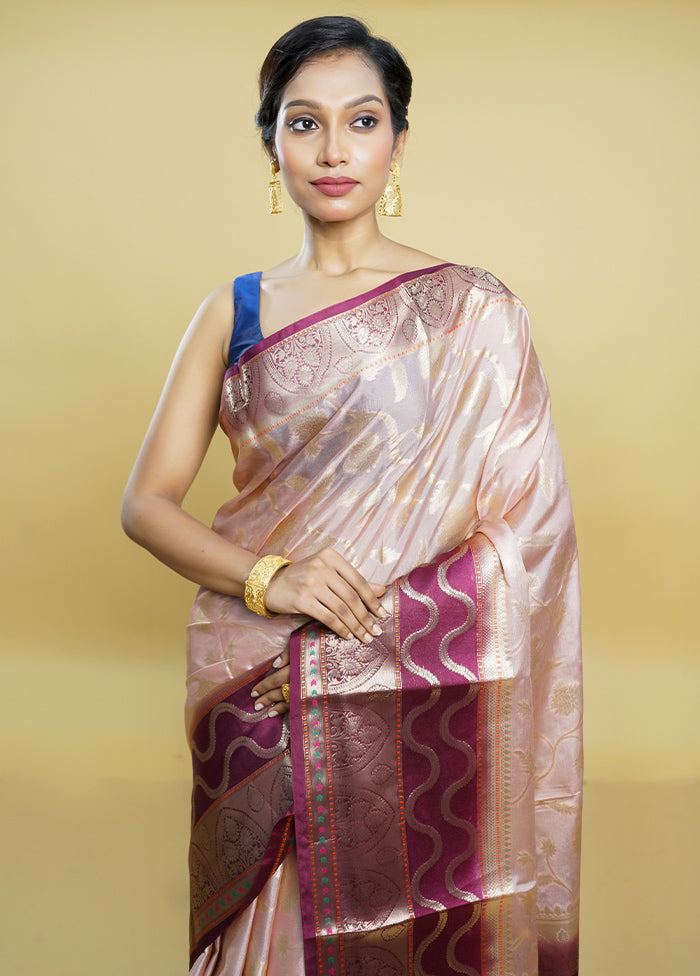 Cream Kora Silk Saree With Blouse Piece