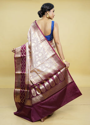 Cream Kora Silk Saree With Blouse Piece