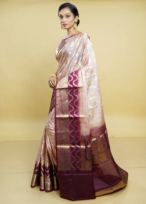 Cream Kora Silk Saree With Blouse Piece