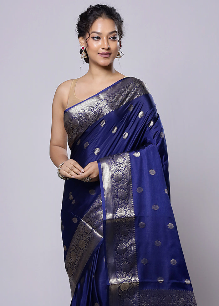 Blue Dupion Silk Saree With Blouse Piece