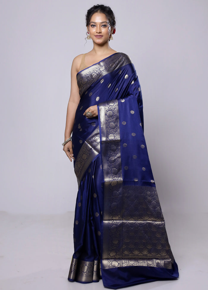 Blue Dupion Silk Saree With Blouse Piece