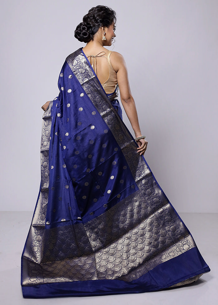 Blue Dupion Silk Saree With Blouse Piece