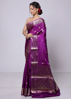 Purple Dupion Silk Saree With Blouse Piece