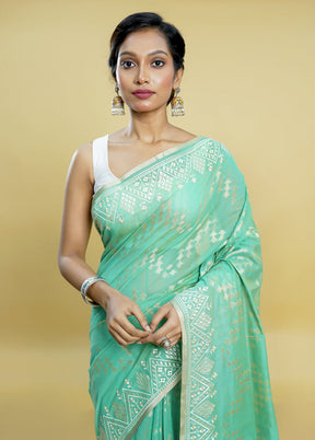 Green Cotton Saree With Blouse Piece