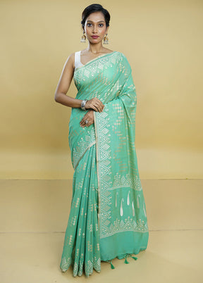 Green Cotton Saree With Blouse Piece