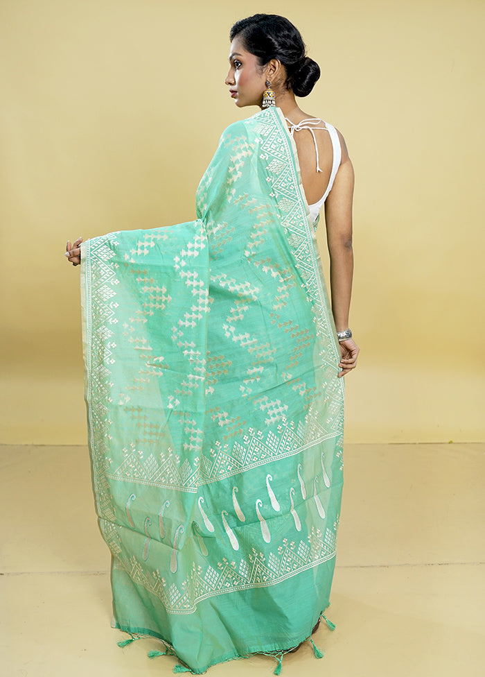 Green Cotton Saree With Blouse Piece