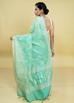 Green Cotton Saree With Blouse Piece