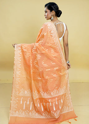 Peach Cotton Saree With Blouse Piece