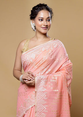 Peach Cotton Saree With Blouse Piece