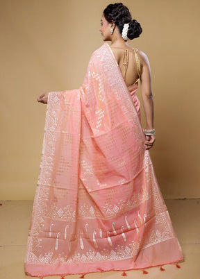 Peach Cotton Saree With Blouse Piece