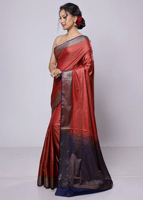 Red Jamewar Silk Saree With Blouse Piece