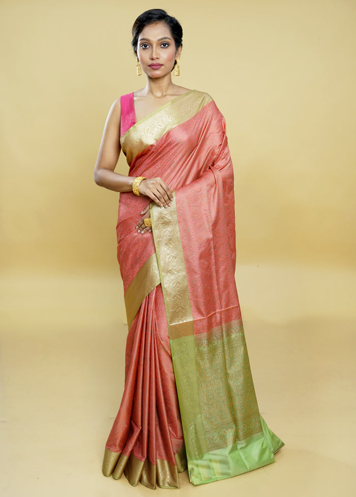 Pink Jamewar Silk Saree With Blouse Piece