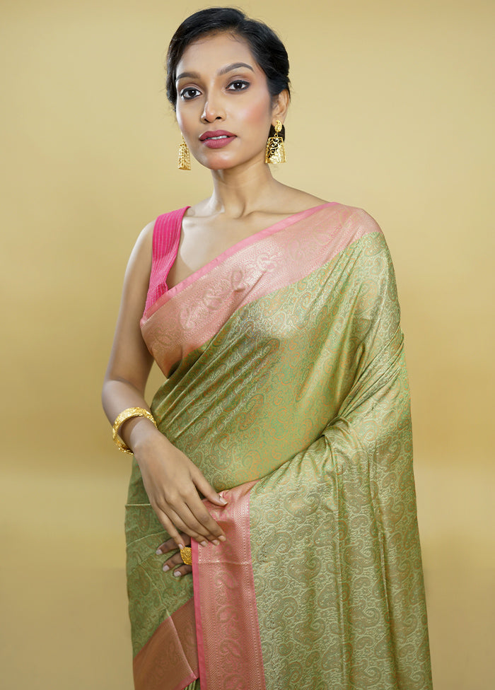 Green Jamewar Silk Saree With Blouse Piece