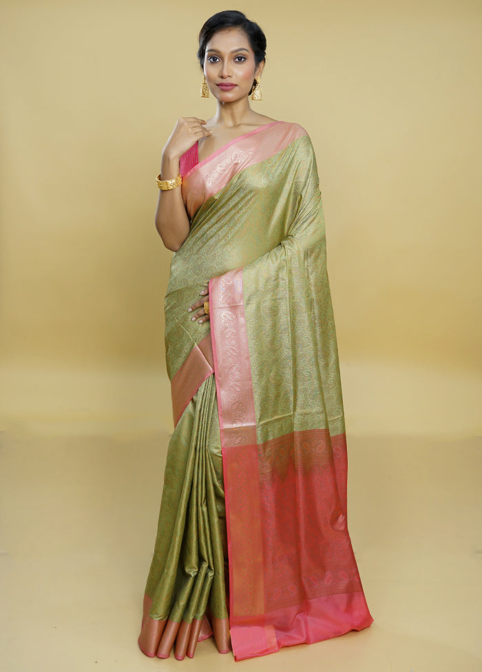 Green Jamewar Silk Saree With Blouse Piece