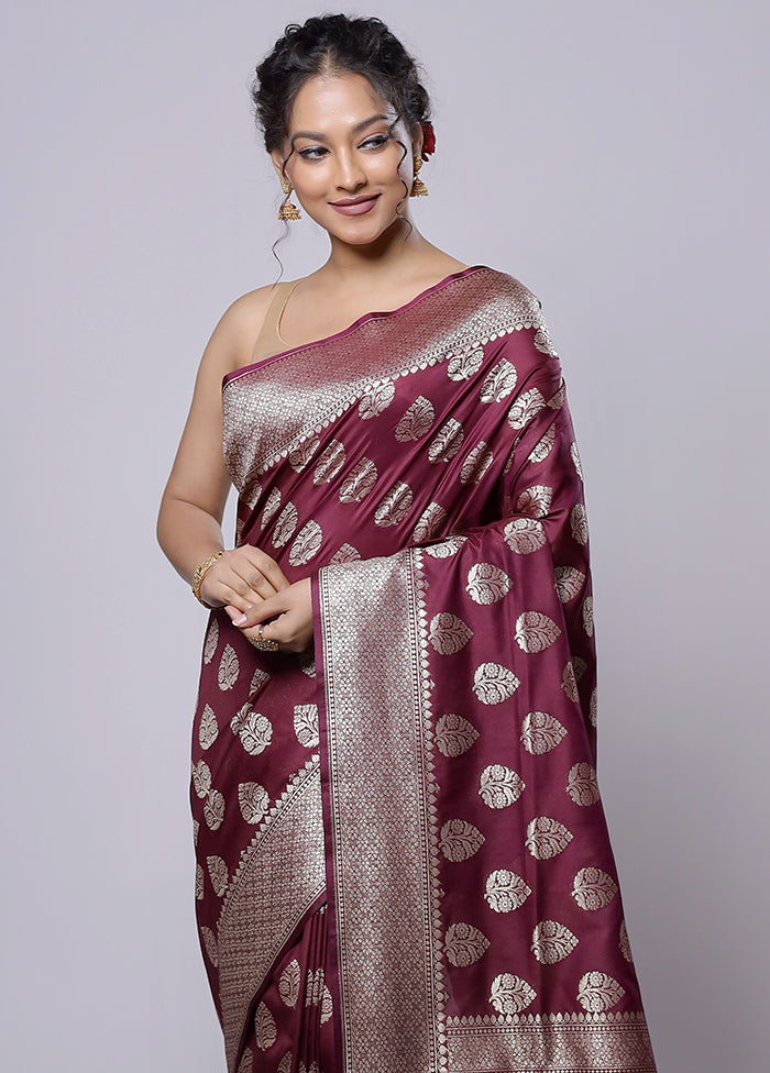 Maroon Uppada Silk Saree With Blouse Piece