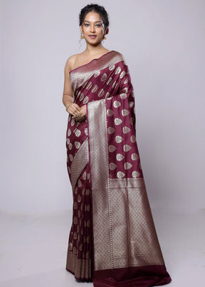 Maroon Uppada Silk Saree With Blouse Piece