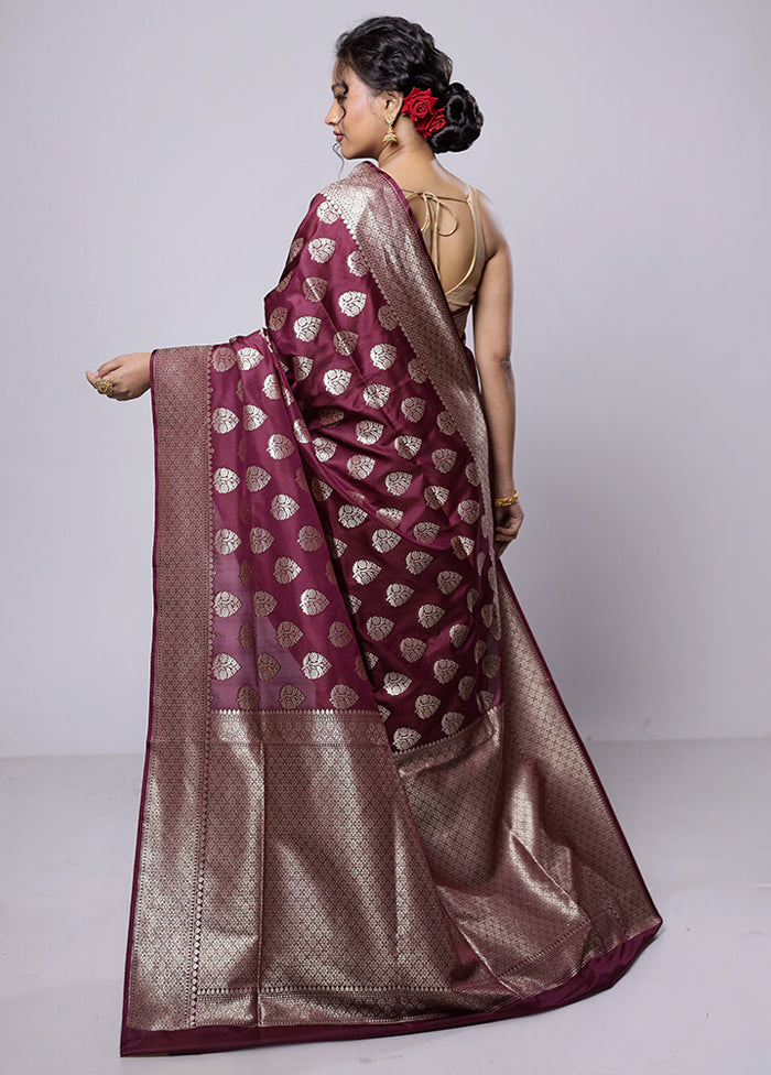 Maroon Uppada Silk Saree With Blouse Piece