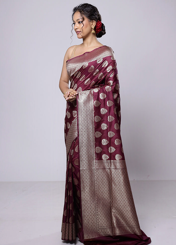 Maroon Uppada Silk Saree With Blouse Piece