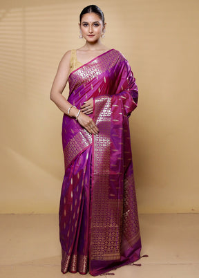 Purple Uppada Silk Saree With Blouse Piece