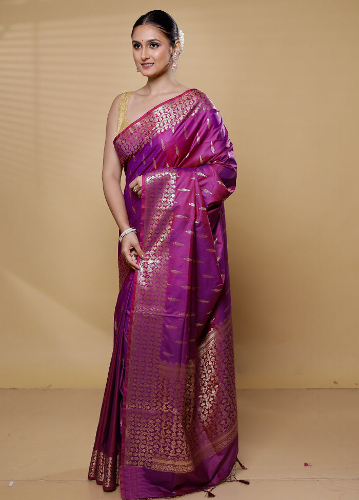 Purple Uppada Silk Saree With Blouse Piece