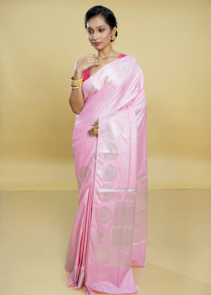 Pink Uppada Silk Saree With Blouse Piece