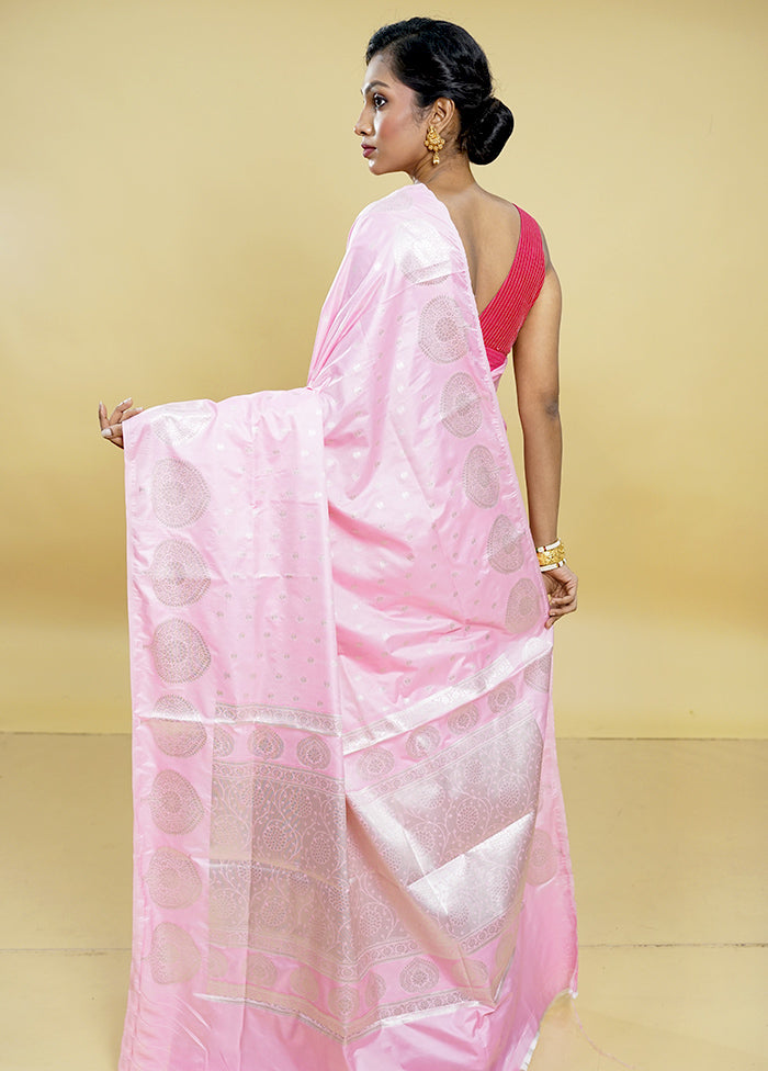 Pink Uppada Silk Saree With Blouse Piece