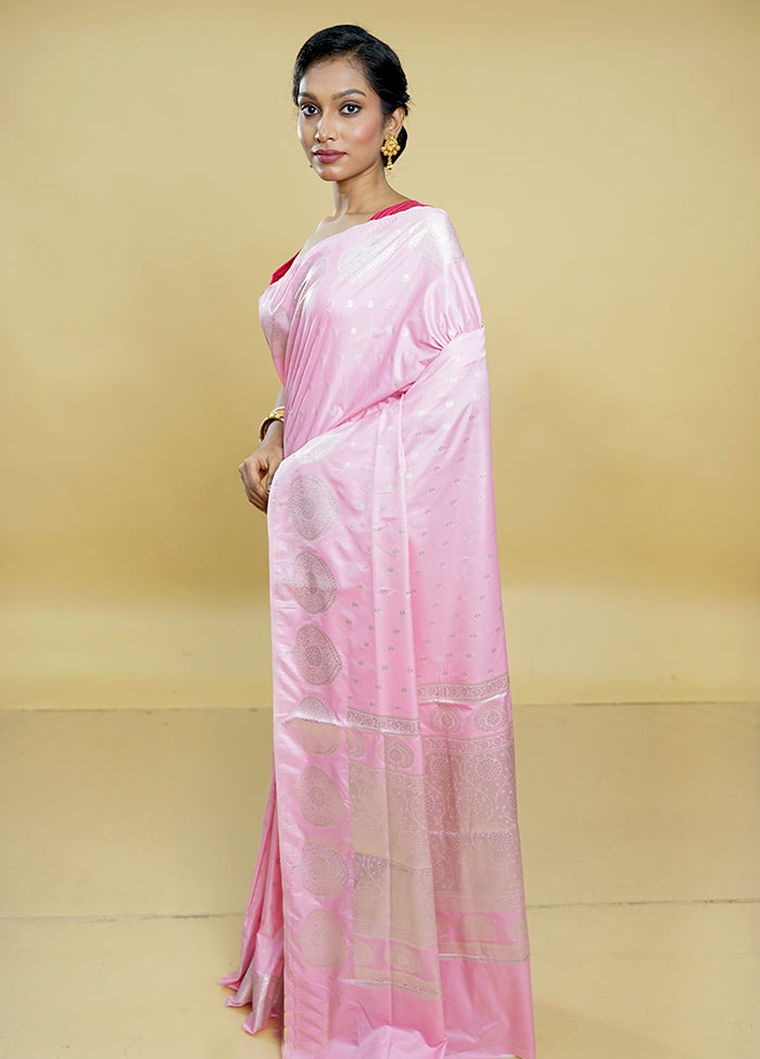 Pink Uppada Silk Saree With Blouse Piece