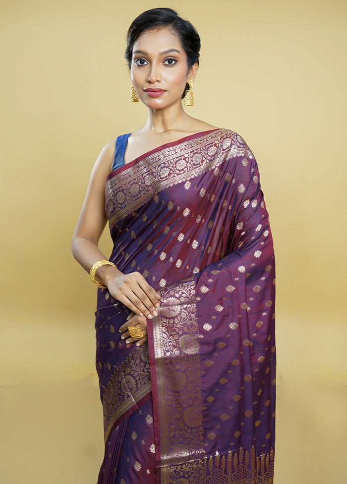 Purple Uppada Silk Saree With Blouse Piece