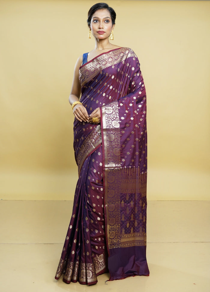 Purple Uppada Silk Saree With Blouse Piece