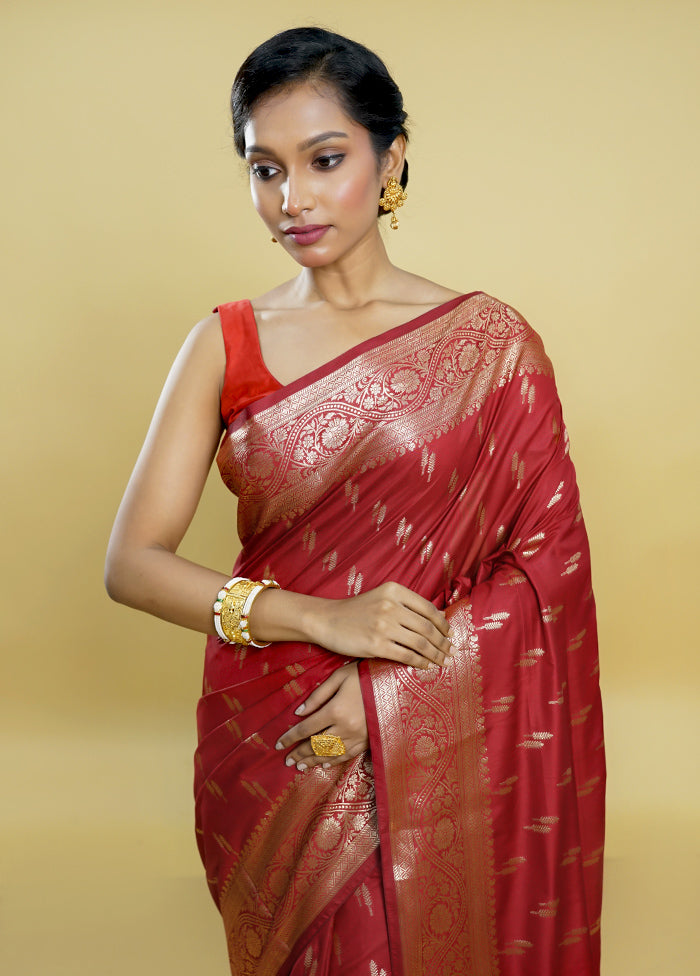 Maroon Uppada Silk Saree With Blouse Piece