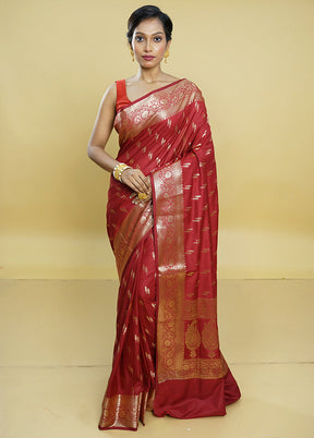 Maroon Uppada Silk Saree With Blouse Piece