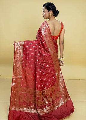 Maroon Uppada Silk Saree With Blouse Piece