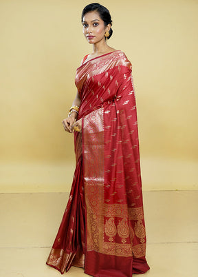 Maroon Uppada Silk Saree With Blouse Piece