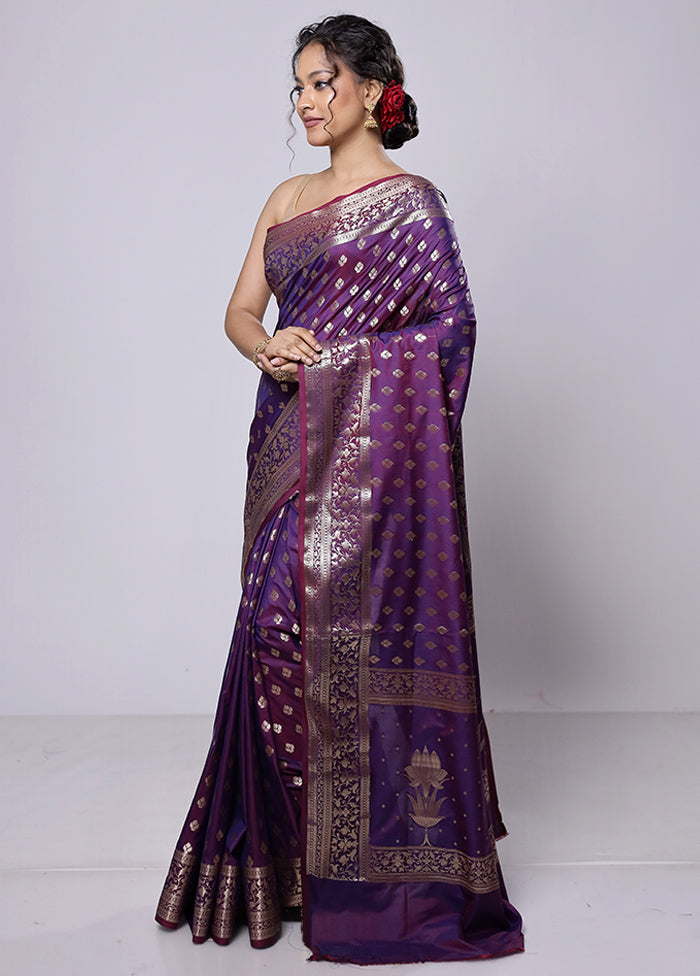 Purple Uppada Silk Saree With Blouse Piece