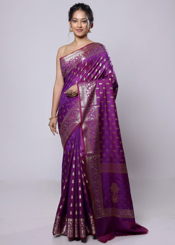 Purple Uppada Silk Saree With Blouse Piece