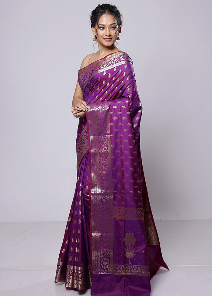 Purple Uppada Silk Saree With Blouse Piece