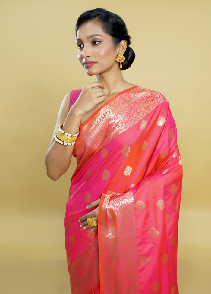 Pink Uppada Silk Saree With Blouse Piece