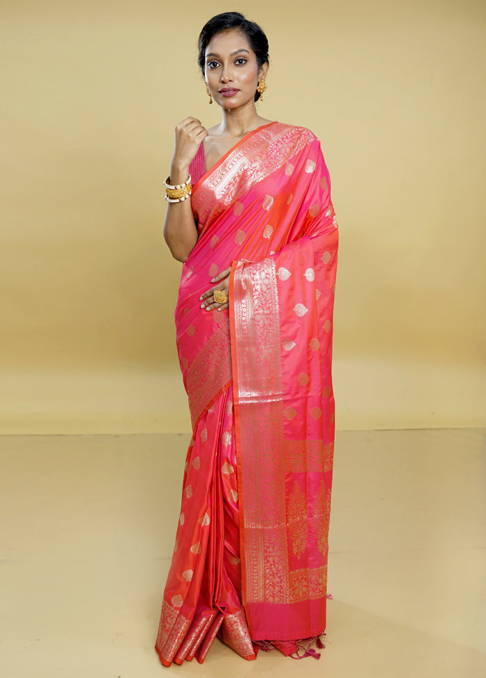 Pink Uppada Silk Saree With Blouse Piece