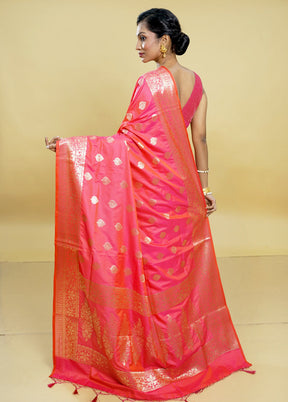 Pink Uppada Silk Saree With Blouse Piece