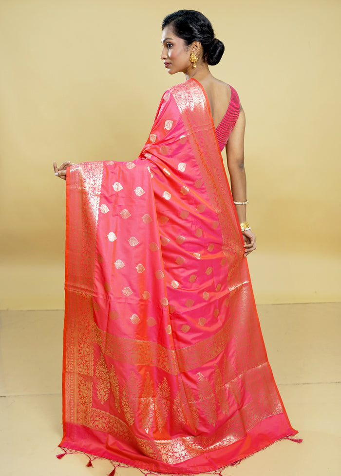 Pink Uppada Silk Saree With Blouse Piece