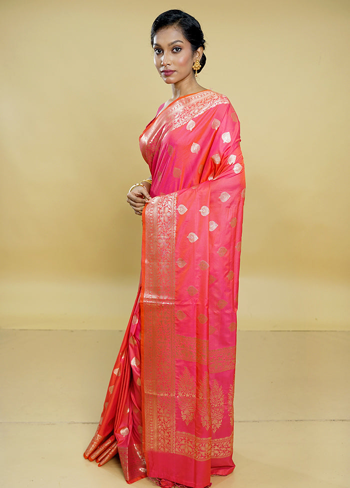 Pink Uppada Silk Saree With Blouse Piece